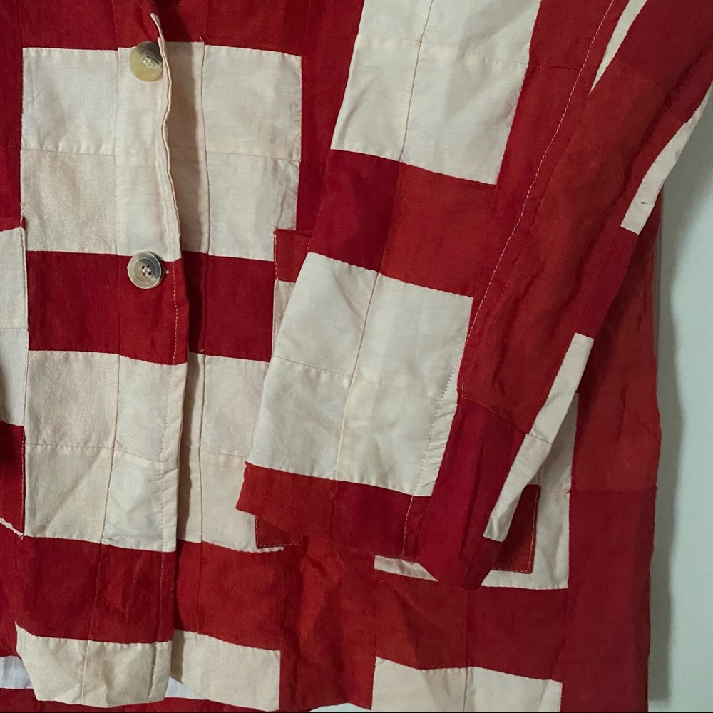 Women's Red and Cream Checkered Jacket - Picture 5 of 5